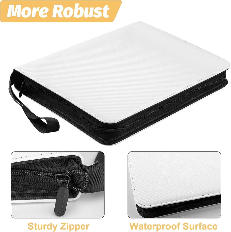 GERMUN 4 Pocket Card Binder, Premium Zip Trading Card Binder, 400 Double Sided Pocket PU Card Collection Binder, Collector Card Album, Card Folder for MTG, TCG, Sports Cards, Game Cards (White) - Image 2